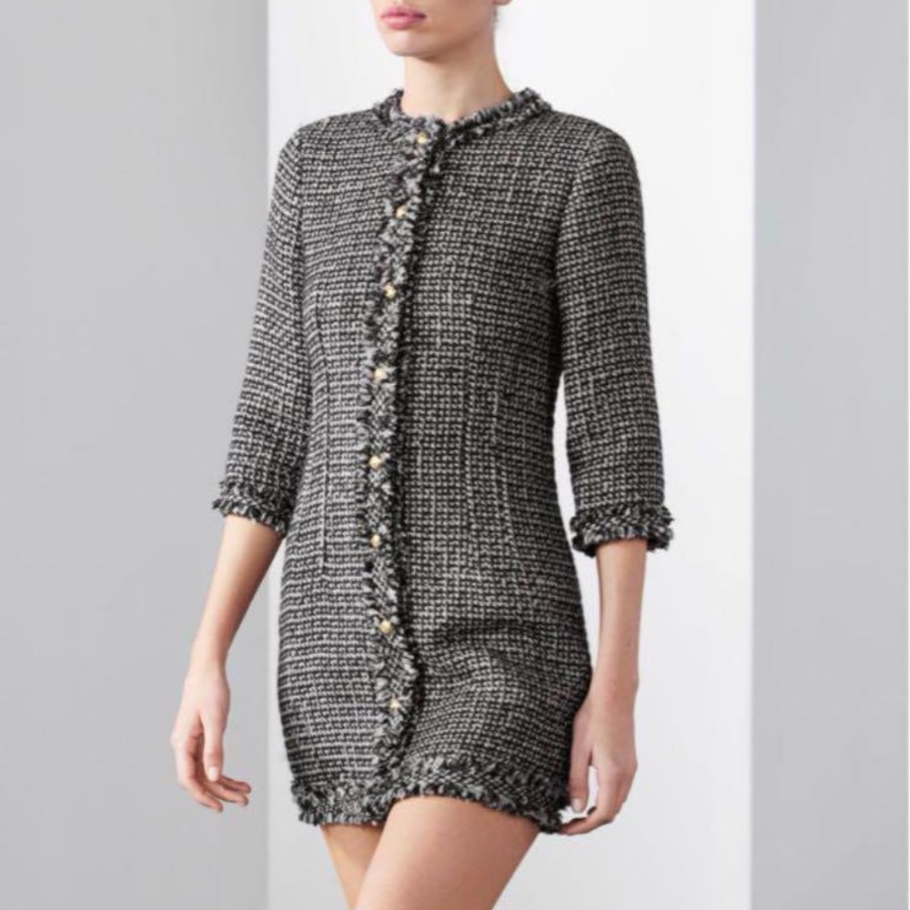 NWT ZARA SHORT STRUCTURED TEXTURE TWEED DRESS XS